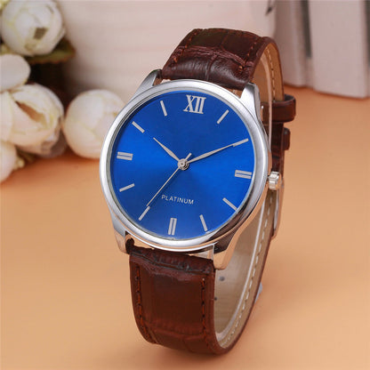 Men's Platinum-Tone Dress Watch with Leather Strap by HitMyNeed