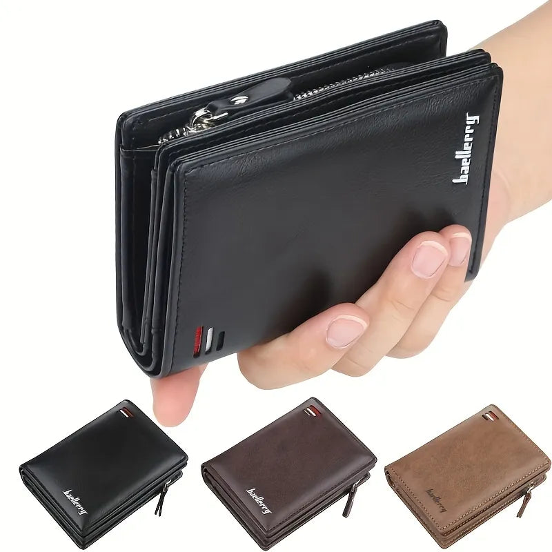 Men's PU Leather Short Wallet with Zipper Coin Pocket by HitMyNeed