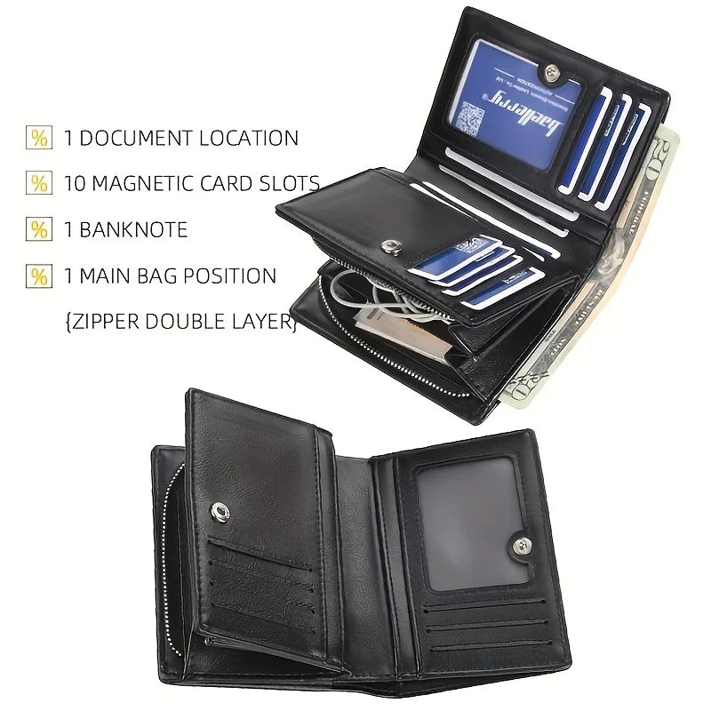 Men's PU Leather Short Wallet with Zipper Coin Pocket by HitMyNeed