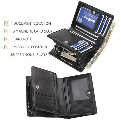 Men's PU Leather Short Wallet with Zipper Coin Pocket by HitMyNeed