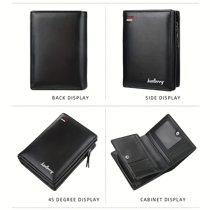 Men's PU Leather Short Wallet with Zipper Coin Pocket by HitMyNeed