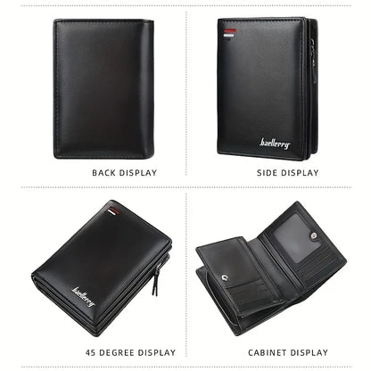 Men's PU Leather Short Wallet with Zipper Coin Pocket by HitMyNeed