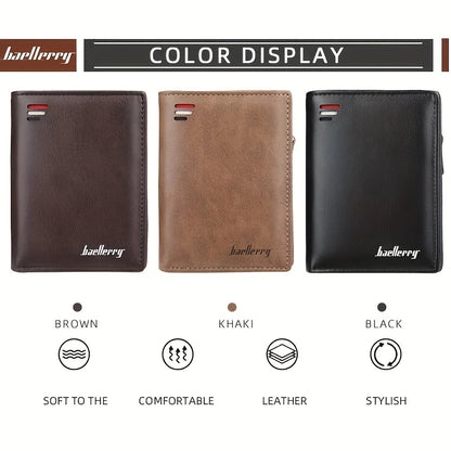 Men's PU Leather Short Wallet with Zipper Coin Pocket by HitMyNeed