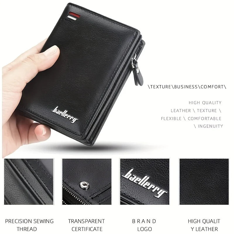 Men's PU Leather Short Wallet with Zipper Coin Pocket by HitMyNeed