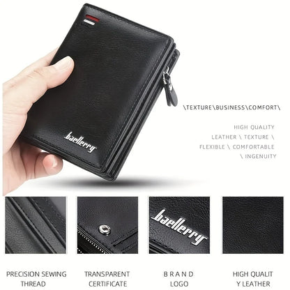 Men's PU Leather Short Wallet with Zipper Coin Pocket by HitMyNeed