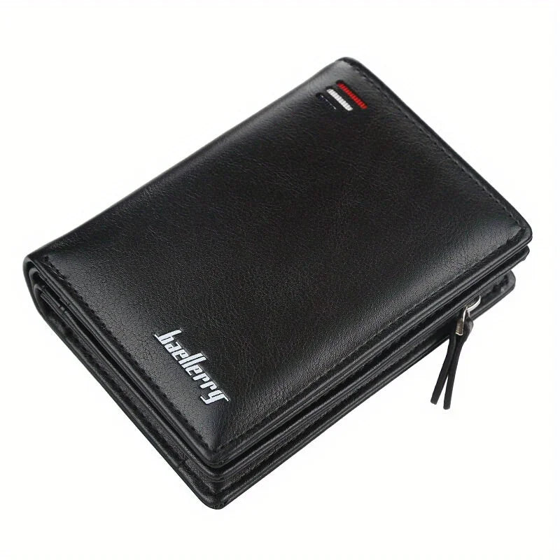 Men's PU Leather Short Wallet with Zipper Coin Pocket black by HitMyNeed