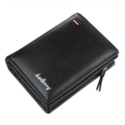 Men's PU Leather Short Wallet with Zipper Coin Pocket black by HitMyNeed