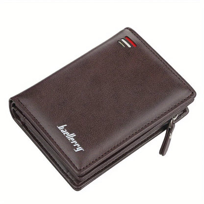 Men's PU Leather Short Wallet with Zipper Coin Pocket coffee by HitMyNeed