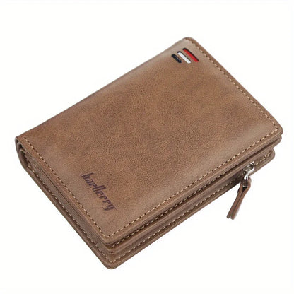 Men's PU Leather Short Wallet with Zipper Coin Pocket khaki by HitMyNeed