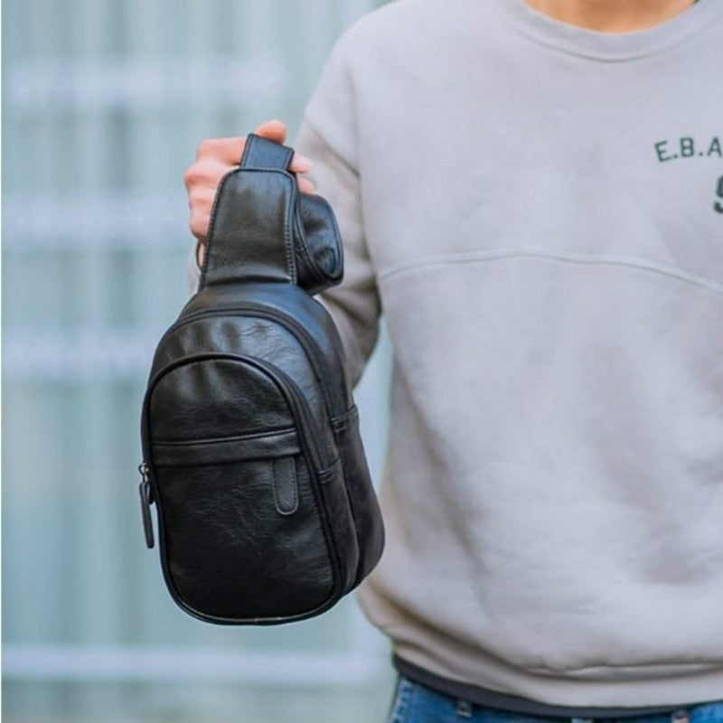Men's PU Leather Small Crossbody Chest Bag by HitMyNeed