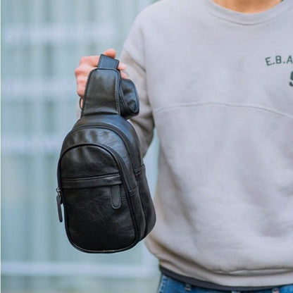 Men's PU Leather Small Crossbody Chest Bag by HitMyNeed