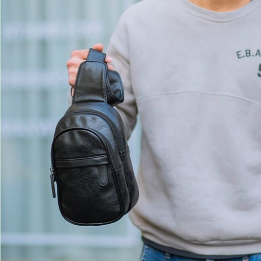 Men's PU Leather Small Crossbody Chest Bag by HitMyNeed