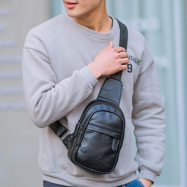 Men's PU Leather Small Crossbody Chest Bag by HitMyNeed
