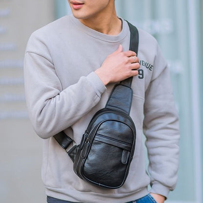 Men's PU Leather Small Crossbody Chest Bag by HitMyNeed