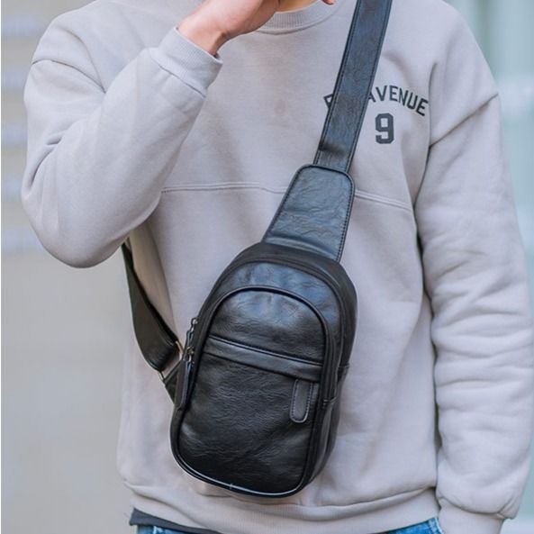 Men's PU Leather Small Crossbody Chest Bag by HitMyNeed