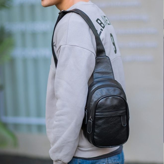 Men's PU Leather Small Crossbody Chest Bag by HitMyNeed