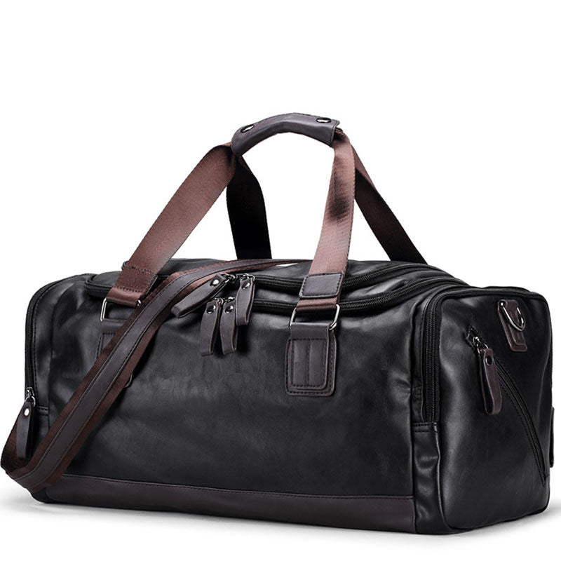 Men's PU Leather Travel Duffle Bag with Shoe Compartment by HitMyNeed
