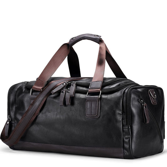 Men's PU Leather Travel Duffle Bag with Shoe Compartment by HitMyNeed