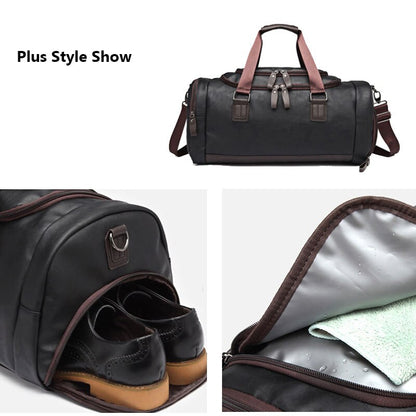 Men's PU Leather Travel Duffle Bag with Shoe Compartment by HitMyNeed