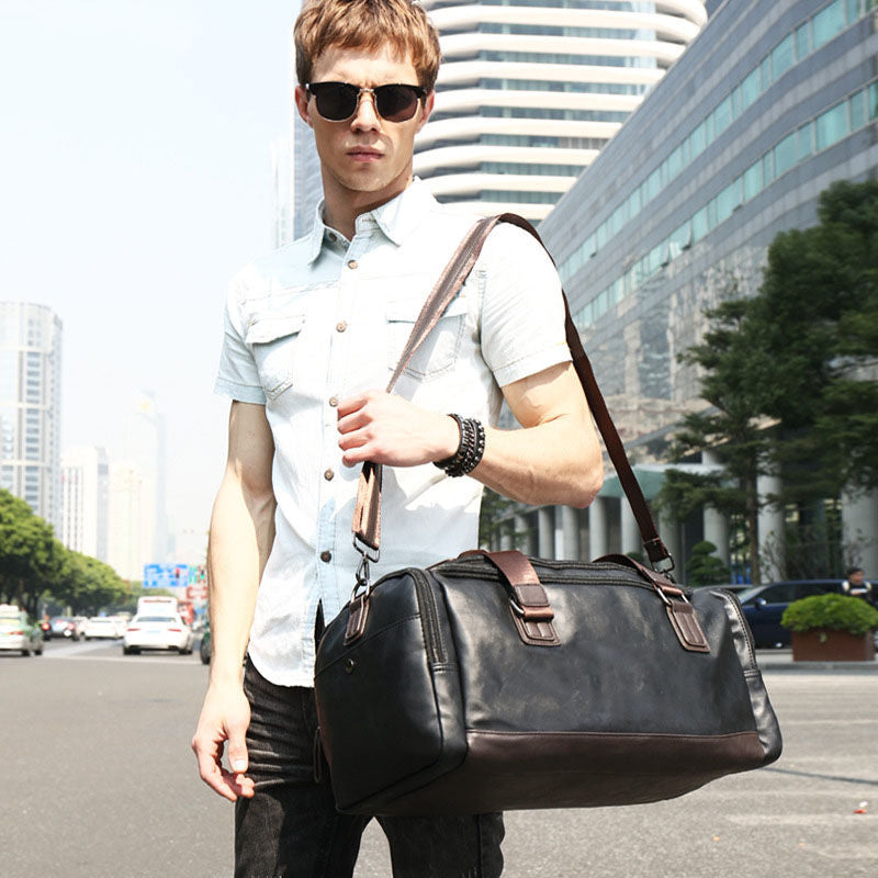 Men's PU Leather Travel Duffle Bag with Shoe Compartment by HitMyNeed