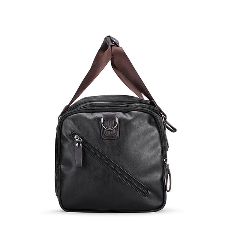 Men's PU Leather Travel Duffle Bag with Shoe Compartment by HitMyNeed