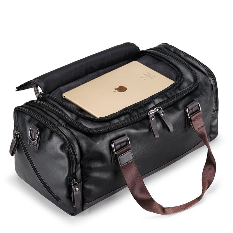 Men's PU Leather Travel Duffle Bag with Shoe Compartment by HitMyNeed