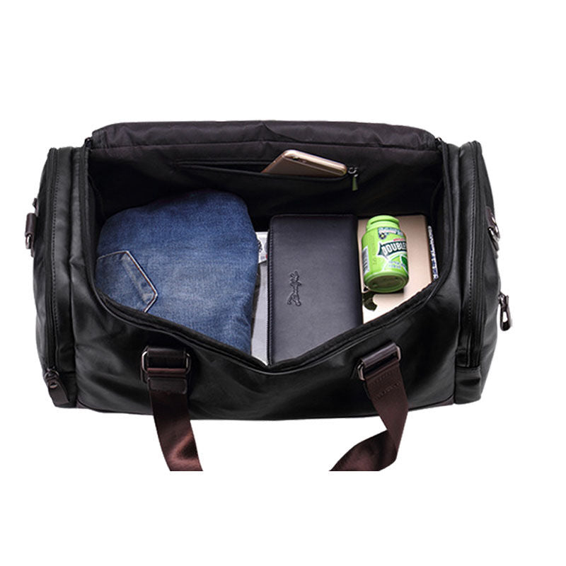 Men's PU Leather Travel Duffle Bag with Shoe Compartment by HitMyNeed