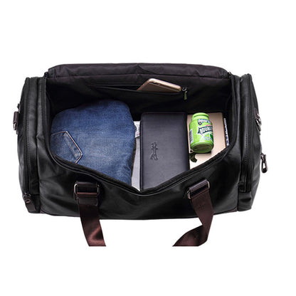 Men's PU Leather Travel Duffle Bag with Shoe Compartment by HitMyNeed