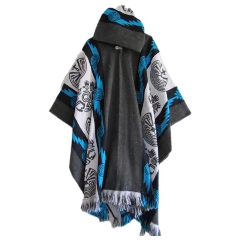 Men's Retro Hooded Knitted Shawl Coat blue-gray xxxl by HitMyNeed