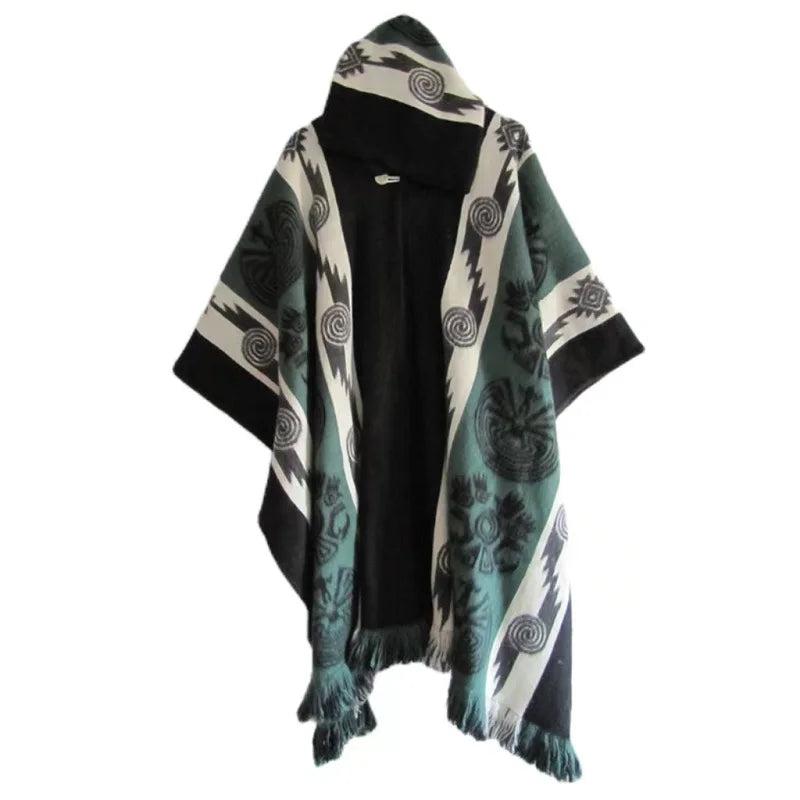 Men's Retro Hooded Knitted Shawl Coat greenish-black xxl by HitMyNeed