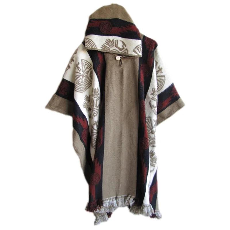 Men's Retro Hooded Knitted Shawl Coat khaki-wine-red xxxl by HitMyNeed