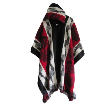 Men's Retro Hooded Knitted Shawl Coat red-black l by HitMyNeed