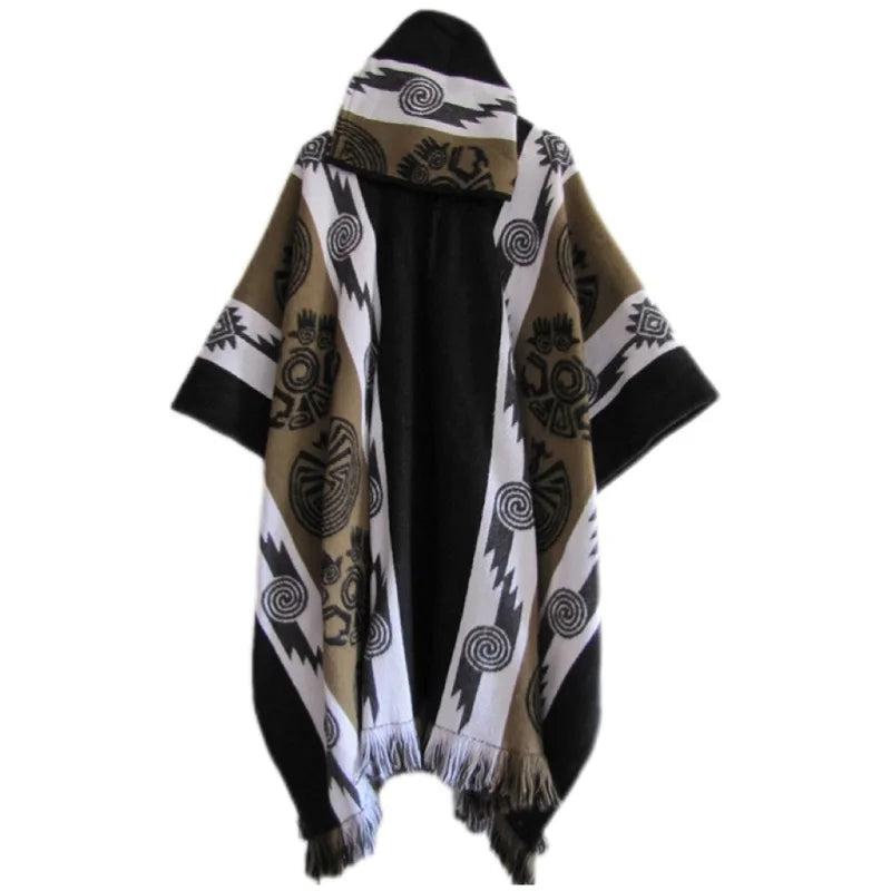 Men's Retro Hooded Knitted Shawl Coat yellow-black xxxl by HitMyNeed