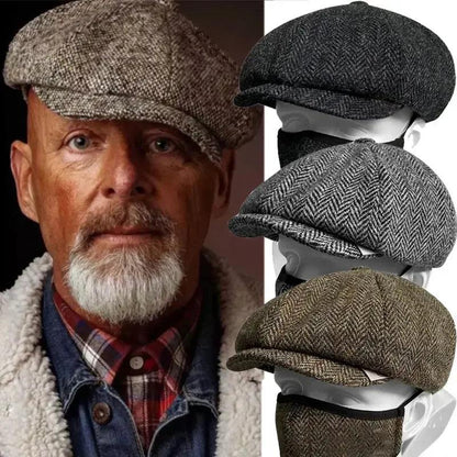 Men's Retro Tweed Newsboy Cap with Brim by HitMyNeed