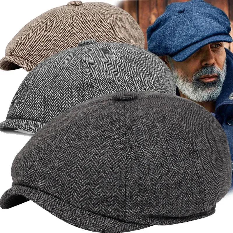 Men's Retro Tweed Newsboy Cap with Brim by HitMyNeed