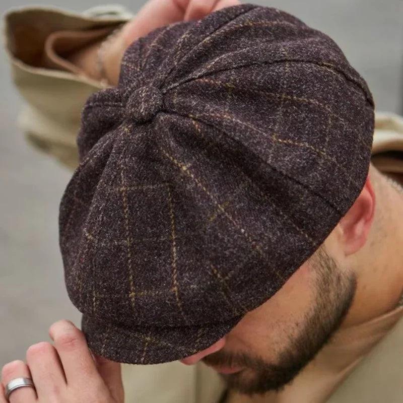 Men's Retro Tweed Newsboy Cap with Brim by HitMyNeed