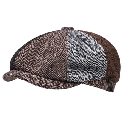 Men's Retro Tweed Newsboy Cap with Brim multi-a by HitMyNeed