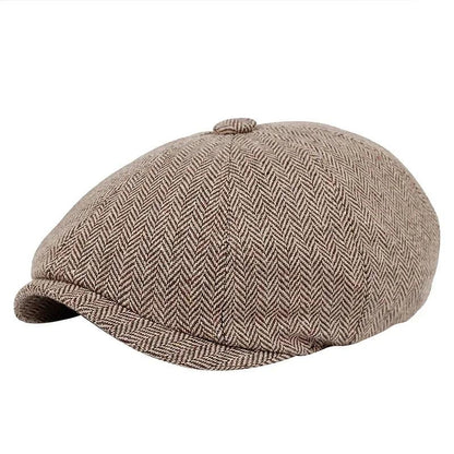 Men's Retro Tweed Newsboy Cap with Brim stripe-brown by HitMyNeed