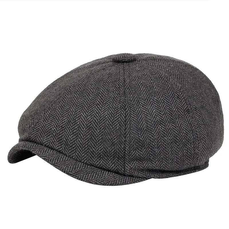 Men's Retro Tweed Newsboy Cap with Brim stripe-dark-grey by HitMyNeed