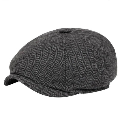 Men's Retro Tweed Newsboy Cap with Brim stripe-dark-grey by HitMyNeed