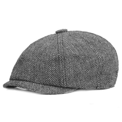 Men's Retro Tweed Newsboy Cap with Brim stripe-light-grey by HitMyNeed