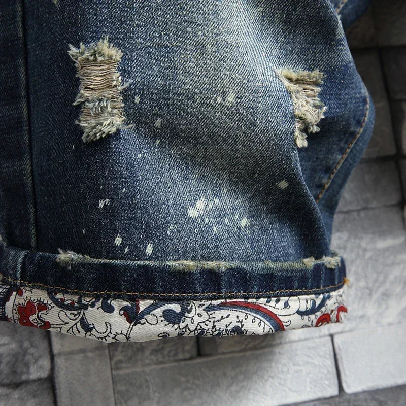 Men's Ripped Denim Jean Shorts Slim Fit 5-Pocket by HitMyNeed