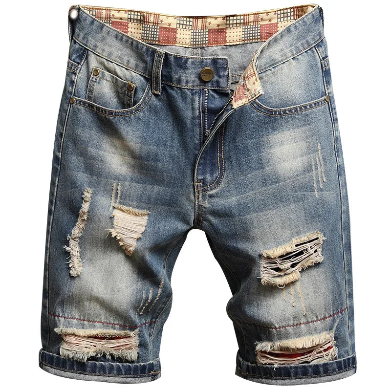 Men's Ripped Denim Jean Shorts Slim Fit 5-Pocket by HitMyNeed