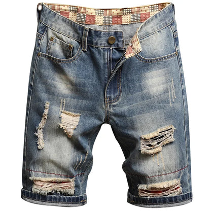 Men's Ripped Denim Jean Shorts Slim Fit 5-Pocket by HitMyNeed