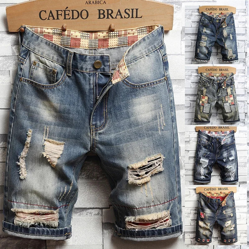 Men's Ripped Denim Jean Shorts Slim Fit 5-Pocket by HitMyNeed