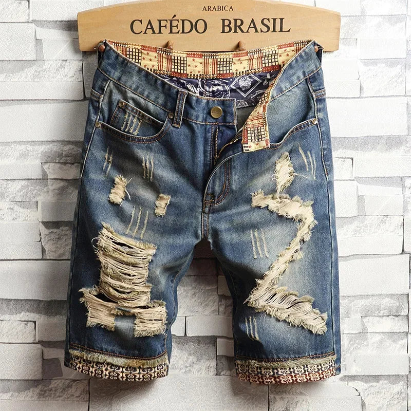 Men's Ripped Denim Jean Shorts Slim Fit 5-Pocket 780.0 40.0 by HitMyNeed