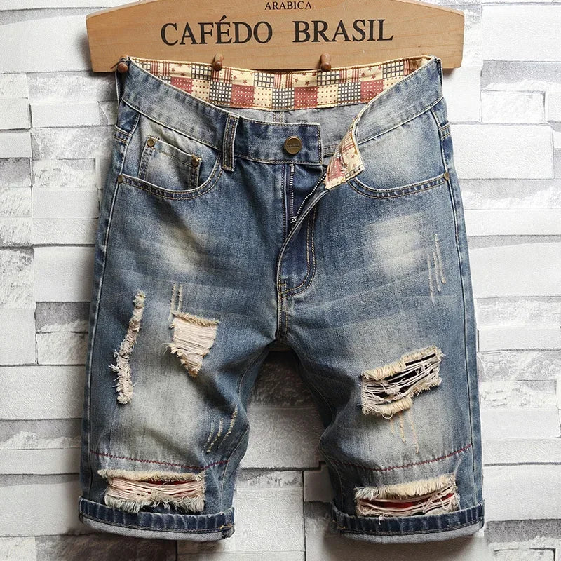 Men's Ripped Denim Jean Shorts Slim Fit 5-Pocket 789.0 36.0 by HitMyNeed