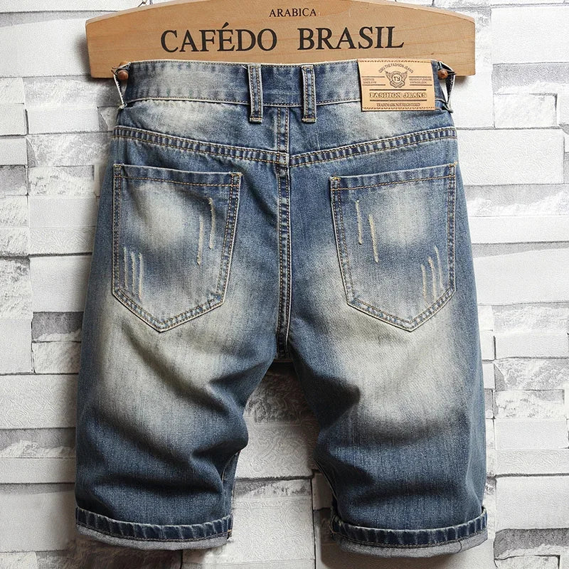 Men's Ripped Denim Jean Shorts Slim Fit 5-Pocket by HitMyNeed