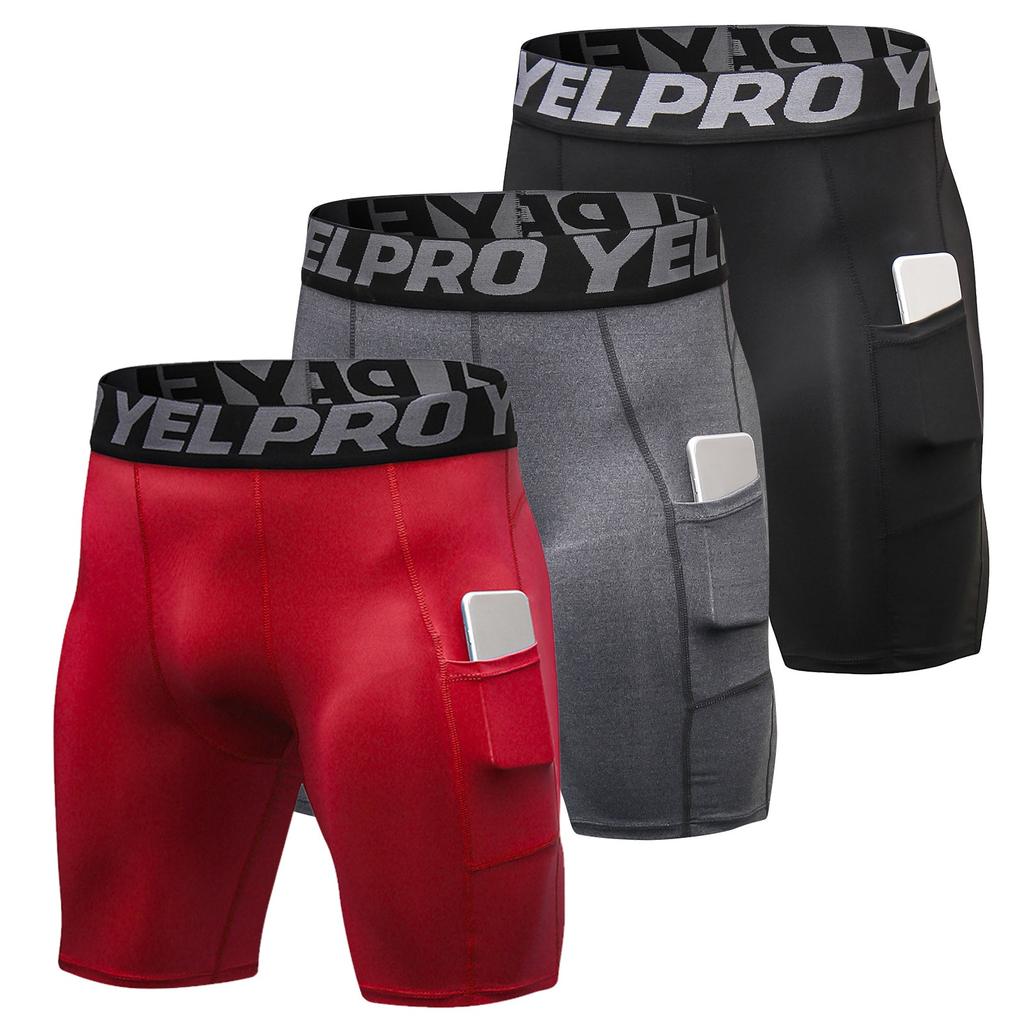 Men's Running Shorts 3-Pack with Side Pockets black-grey-red xl by HitMyNeed