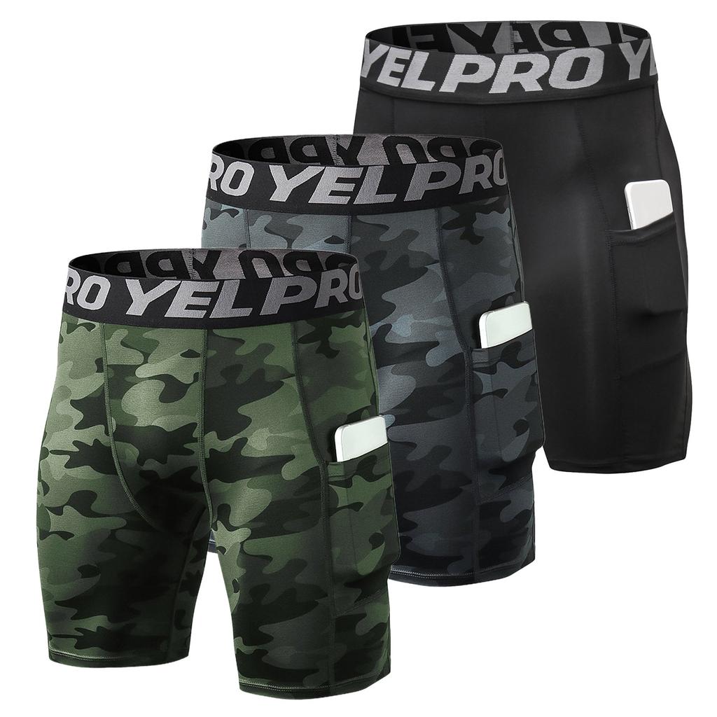 Men's Running Shorts 3-Pack with Side Pockets blackcamouflagegreen s by HitMyNeed